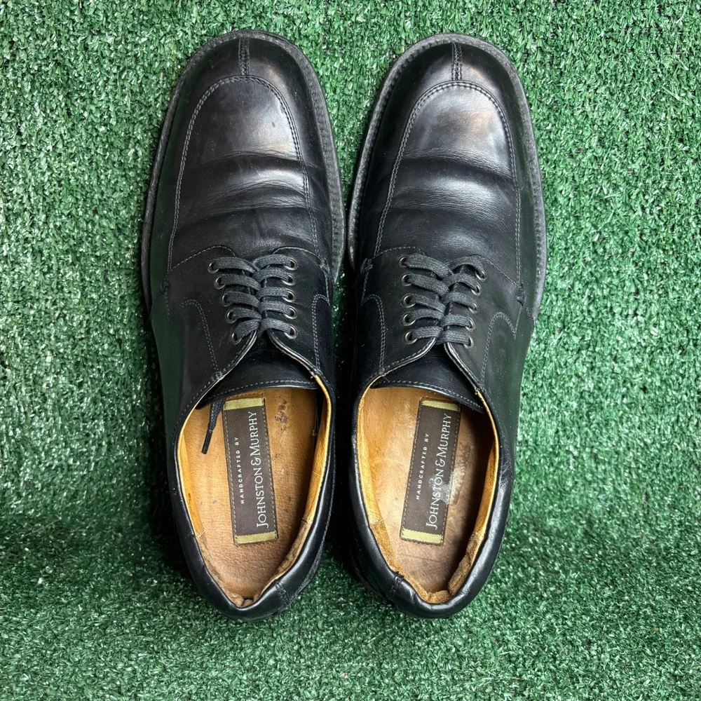 Johnston Murphy‎ Apron Toe Lace Up Leather Oxford Dress Shoe Black Mens 11.5 M